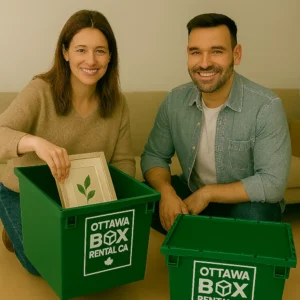 A couple loading boxes